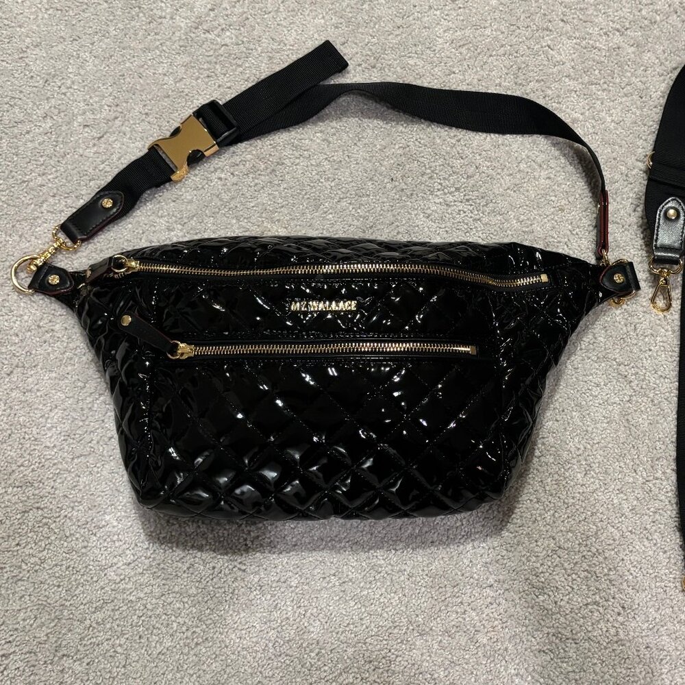 MZ Wallace Crosby Black Lacquer Sling Belt Bag